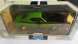 1970 Plymouth Barracuda Diecast Model 1/25 Green Black Hood Stripes New Ray - Picture 1 of 4