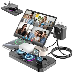6 in 1 Wireless Charging Station for Multiple Devices with Clock & Night Ligh... - Picture 1 of 7