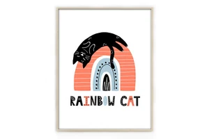 Katze auf dem Regenbogen Druck, lustige Katze Wanddeko, Wohndeko, Geschenk für Katzenliebhaber 5 - Bild 1 von 13