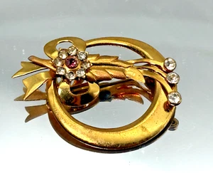 Vintage Brooch Gold Metal Floral Crystal Cubic Zirconia Unsigned Beauty - Picture 1 of 9