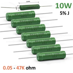 10W Wirewound Resistors Axial Leaded 5% J 0.05 to 47K ohm Resistor Through Hole - Picture 1 of 10