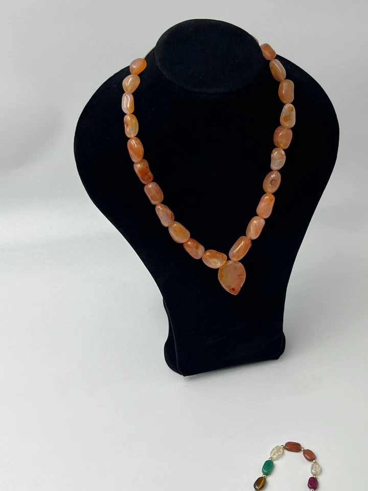 Collar colgante corazón mujer cornalina ágata natural vintage 9,5 pulgadas Foto 1 de 4
