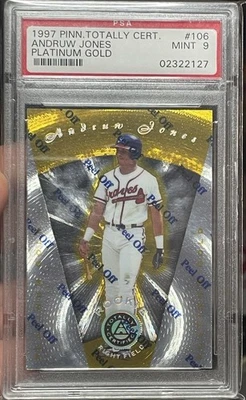PSA 9 ANDRUW JONES 1997 Pinnacle Totally Certified Platinum Gold RC Rookie #/30 - Image 1 of 2