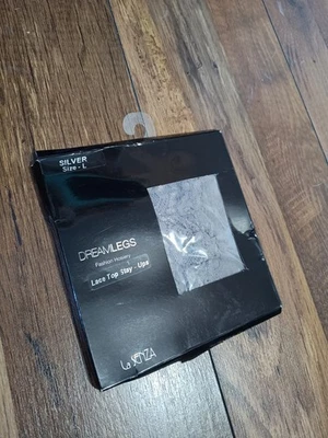 New La Senza Silver Grey Lace Stay Ups Stockings Tights Size L - Image 1 of 2