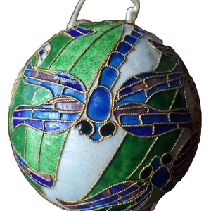 Vintage Cloisonne Royal Blue Dragonfly Ball Emeral Green 4" Christmas Ornament - Picture 1 of 11