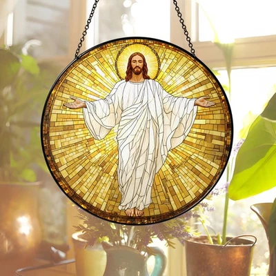 Atrapasol de vitral de Jesucristo, colgante de ventana cristiana, decoración religiosa Foto 1 de 4