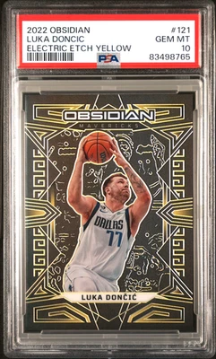 LUKA DONCIC 2022 Panini Obsidiana Grabado Eléctrico Amarillo #121 PSA 10 Foto 1 de 2