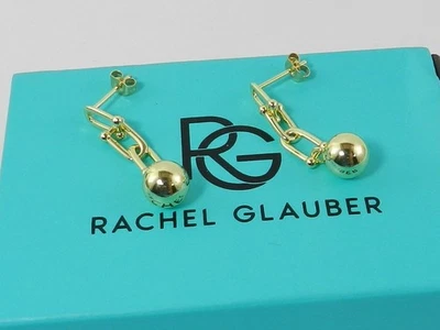 Pendientes colgantes de cadena de eslabones enchapados en oro amarillo de 14 k de Rachel Glauber Foto 1 de 4