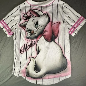 Disney Marie Aristocats Baseball Trikot Shirt weiß rosa Nadelstreifen Größe L - Bild 1 von 11
