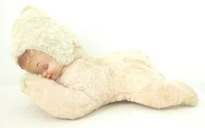 Vintage Mid-Century Gummi Gesicht Plüsch Stofftier Schlafen Baby Pixie Mütze Rosa - Bild 1 von 6
