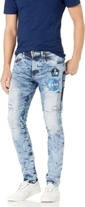 WT02 Men's NASA Collection Skinny Denim Pants, Light Sand Blue Welding, 36x30 - Picture 1 of 9
