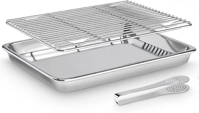 Backblech Mit Abkühlgitter, Edelstahl Backform Ofenschale Und Kuchengitter - Bild 1 von 4