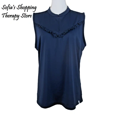 Lady Hagen Women's XL XXL Front Ruffle Sleeveless Navy Golf Tennis Polo Shirt - Image 1 of 4