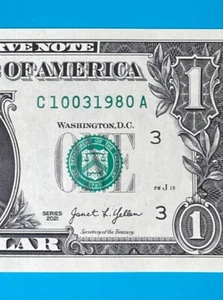 October 3, 1980 / 10 March 1980 : C 10031980 A BIRTHDAY Note $1 One Dollar Bill - Picture 1 of 3