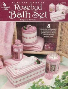 NEW PLASTIC CANVAS ROSEBUD BATH SET 8 WONDERFUL DESIGNS - Picture 1 of 2