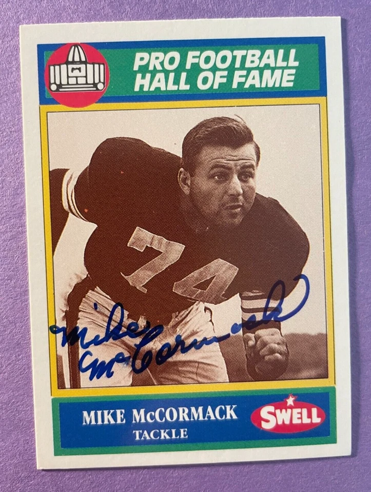 SIGNED MIKE McCORMACK 1990 SWELL FOOTBALL CARD AUTOGRAPHED - HOF - BROWNS - Image 1 of 2