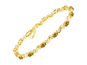 PULSERA TENIS RYLOS CITRINO Y DIAMANTE CHAPADA EN ORO AMARILLO PLATA 7-8" - Imagen 1 de 6