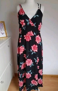 Jane Norman Maxi Dress Size 18 strappy black & pink floral empire waist holiday - Picture 1 of 14