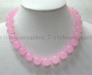 Natural 10mm Pink Chalcedony Round Gemstone Beads Necklace 18'' - Picture 1 of 3