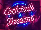 &quot;Coktails &amp; Dream &quot;Neon Sign Real Glass Neon Sign Light for Beer Bar Pub 17&quot;x13&quot; for sale