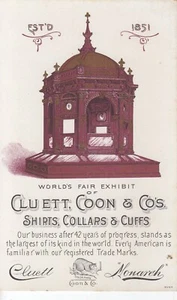 Tarjeta de canje de la Feria Mundial 1851 para camisas, collares y puños de Cluette, Coon & Co. - Imagen 1 de 2