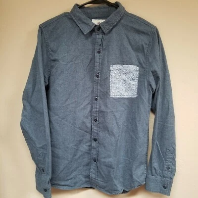 Camisa masculina On The Byas de algodão com botões pequena azul manga longa bolso leve - Imagem 1 de 4