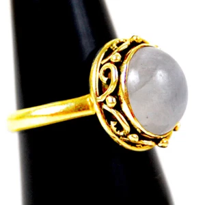 925 Sterling Silver Moonstone Gem Rose Gold / Gold Plated Wedding Ring GRS-1017 - Picture 1 of 6