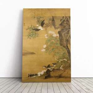 Lu Ji Enten und Stechpalmen japanisch orientalisch Leinwand Wandbild Kunstdruck gerahmtes Dekor - Bild 1 von 7