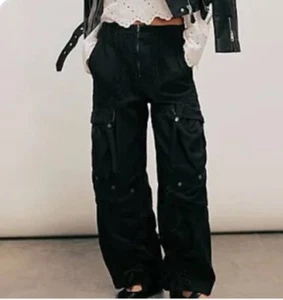 Free People We The Free Everglades Utility Hose Small schwarz Cargo neu ohne Etikett - Bild 1 von 10