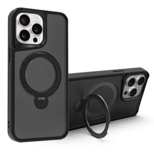 For iPhone 16 Pro Max 15 14 13 12 11 Matte Magnetic Case with 360° Ring Stand - Picture 1 of 18