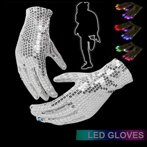 LED Light Gloves – Flashing Finger Paillette, Glow in The Dark Party Games - Picture 1 of 11