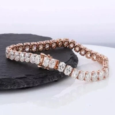 Oval Cut 8.20Ct Lab Created Diamond Women's Tennis Bracelet 14K Rose Gold Plated - Image 1 of 3