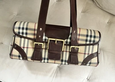 Burberry Bag Haymarket Nova Check Buckle Satchel Brown Leather Plaid Authentic - Image 1 of 4