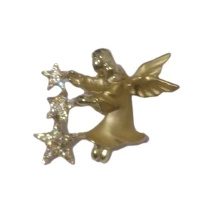 Vintage Gigi Giusti Angel with Stars Brushed Shiny Gold Tone Pin Brooch - Picture 1 of 4