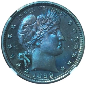1899 Proof Barber Quarter PF66 NGC - Beautiful Solid Blue Toning! - Picture 1 of 7