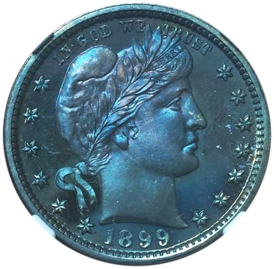 1899 Proof Barber Quarter PF66 NGC - Beautiful Solid Blue Toning! - Image 1 of 4
