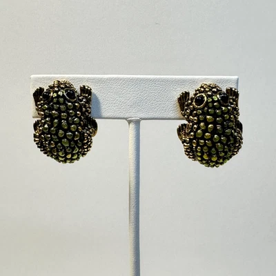 Pendientes Rana Joan Rivers Vintage Estrás Negro Esmalte Verde Tono Dorado Foto 1 de 4