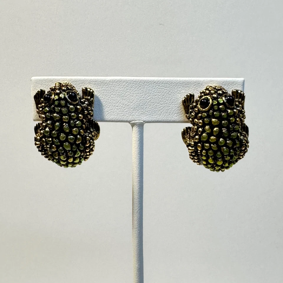 Pendientes Rana Joan Rivers Vintage Estrás Negro Esmalte Verde Tono Dorado Foto 1 de 4