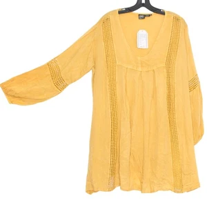 Neu mit Etikett Tunika Top Boho Landhaus Festival Bauer fließend Strand senfgelb Größe 3X - Bild 1 von 7