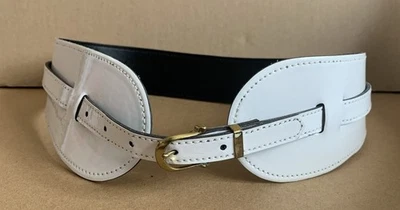 VTG 80’s Faux Patent  Leather White Buckle Corset Belt Wide Small - Image 1 of 3