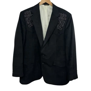 Vtg Pagano West Black Blazer Mens Western Cowboy 42 USA Embroidered Rodeo - Picture 1 of 9