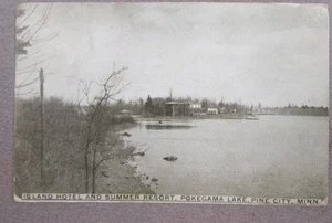 PINE CITY MINNESOTA ISLAND HOTEL LAKE POKEGAMA UM 1908 VERSCHICKT - Bild 1 von 2