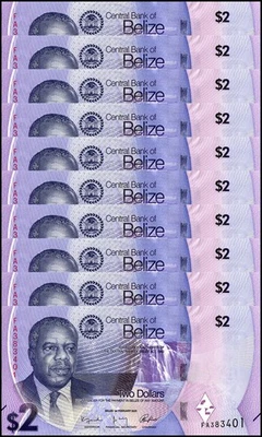 Belice 2 dólares, 2025, P-73, UNC X 10 PIEZAS Foto 1 de 2