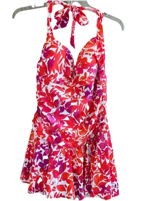 Traje de baño Chaps para mujer de una pieza con falda talla 18W copas acolchadas con falda floral Foto 1 de 4
