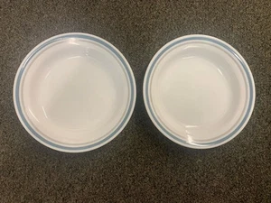 Corelle by Corning Set Of 2 Soup Bowls Blue & Gray Stripe Ring Indigo? - Picture 1 of 6