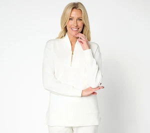 Belle by Kim Gravel Regular ScubaLuxe Half Zip Tunic Cream X-Small A672302 - Picture 1 of 1