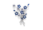 Bouquet Of Flowers and Buds, Set With Circular-Cut Sapphire & White CZ Brooch