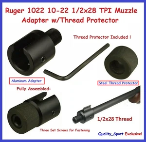 Muzzle Adapter Ruger 1022 10/22, 1/2"x28 TPI w/Thread Protector, Black - Picture 1 of 1