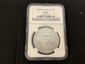 2009-P Louis Braille Commemorative Silver Dollar NGC Graded MS69! - Picture 1 of 2