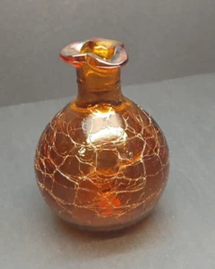 Vintage Olimco-Japan 3.25" Amber Crackle Glass Bottle-Original Sticker - Picture 1 of 4